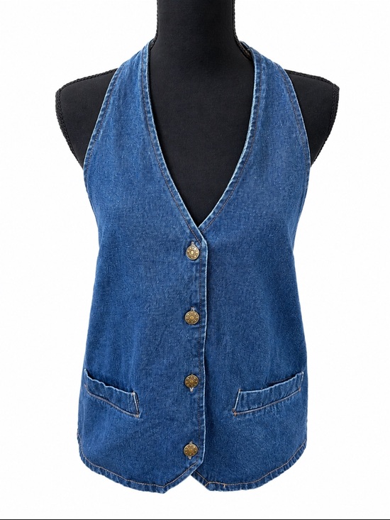 Lioness Tops - Lioness Denim Halter Open Back Tie Vest Top Size Small